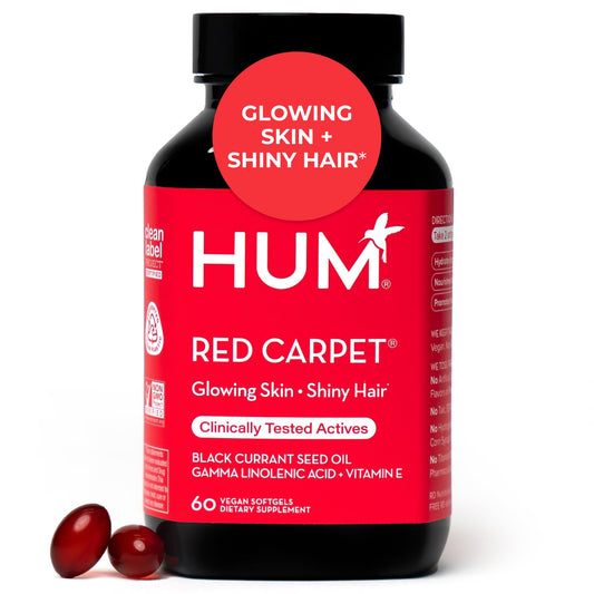 HUM Red Carpet Skin & Hair Vitamins for Women with Omega 3 Fatty Acids, Vitamin E, and Black Currant Seed Oil, Supplement for Skin Health & Healthy Hair Follicles Support, 60 Count - NutriGlobal