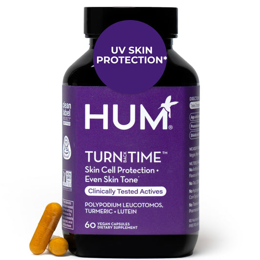 HUM Turn Back Time Turmeric Supplement for Youthful Looking Skin Support with Green Tea Extract, Lutein & Polyphenols, Skin Care Aging & Collagen Support Capsules for Even Tone, 60 Vegan Capsules - NutriGlobal