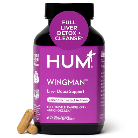 HUM Wing Man Liver Support Supplement with Milk Thistle, Dandelion Root Powder & Artichoke Leaf Extract For Liver Health & Function Support, Milk Thistle Supplement Helps Flush Out Toxins, 60 Capsules - NutriGlobal