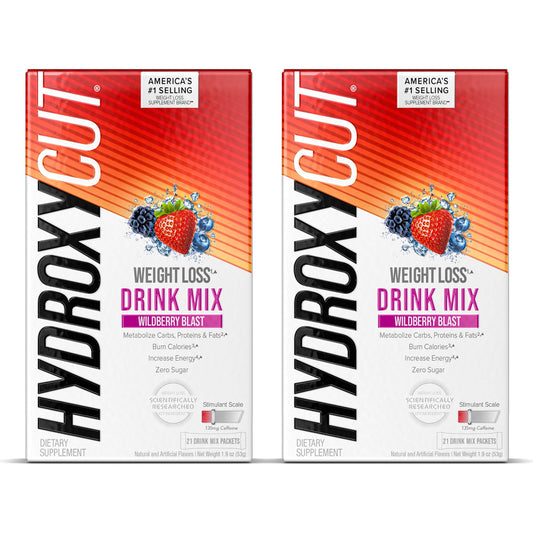 Hydroxycut Drink Mix | Energy Drink Powder | Wildberry Blast, 21 Packets, 2 Packs - NutriGlobal