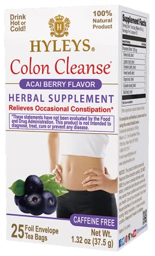 Hyleys Colon Cleanse Tea Acai Berry Flavor - 25 Tea Bags (12 Pack - 300 Tea Bags Total) - NutriGlobal