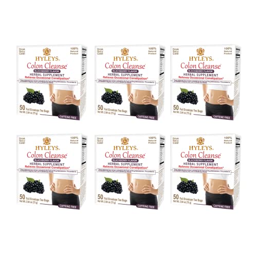 Hyleys Colon Cleanse Tea Blackberry Flavor - 50 Tea Bags (6 Pack - 300 Tea Bags Total) - NutriGlobal