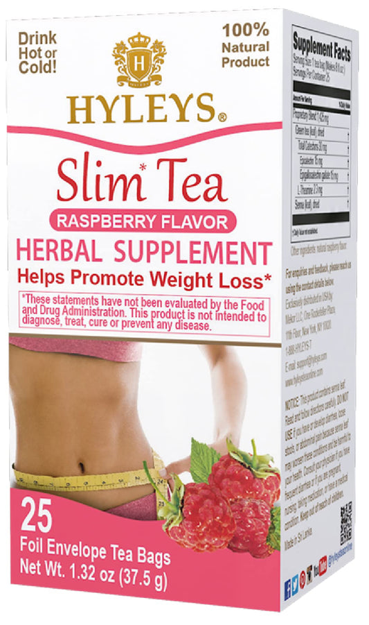 Hyleys Slim Tea Raspberry Flavor - Weight Loss Herbal Supplement Cleanse and Detox - NutriGlobal