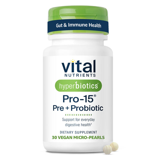Hyperbiotics Vital Nutrients Pro-15 Prebiotics and Probiotics for Women and Men | 15 Science Backed Strains | Supports Occasional Constipation, Diarrhea, Gas & Bloating | 30 Vegan Time Release Pearls - NutriGlobal