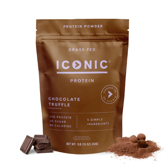 ICONIC Protein Powder, Chocolate Truffle - Sugar Free, Low Carb Protein Powder - Lactose Free, Gluten Free, Non-GMO - 20g Grass Fed Whey & Casein Protein - NutriGlobal