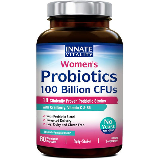 Innate Vitality Women’s Probiotics, 100 Billion CFUs 18 Strains, with Cranberry, Vitamin C - NutriGlobal