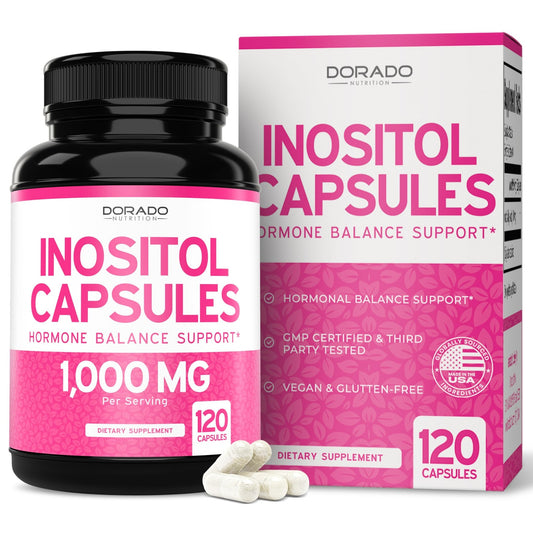 Inositol Capsules (Myo Inositol) (1000mg Per Serving 120 Capsules) Myo Inositol Supplement for Women Hormone Balance Support - Vegan Safe - Third Party Tested - Gluten Free & Made in USA (120 Count) - NutriGlobal