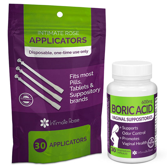 Intimate Rose Boric Acid Vaginal Suppositories - 30 Count (600mg) + 30 Applicators - Feminine Balance, Vaginal Odor, Promote Vaginal Health - NutriGlobal