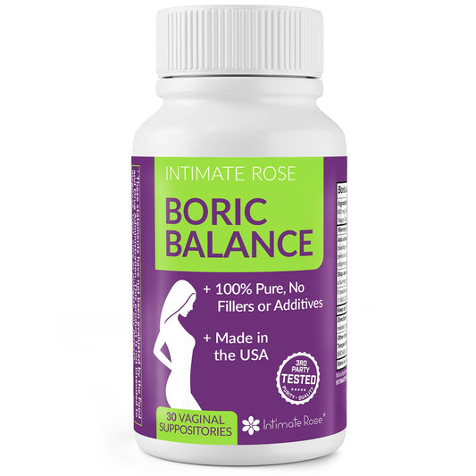Intimate Rose Boric Acid Vaginal Suppositories, 30 Count for Feminine Deodorizing & Freshness - Vegan Capsules - NutriGlobal