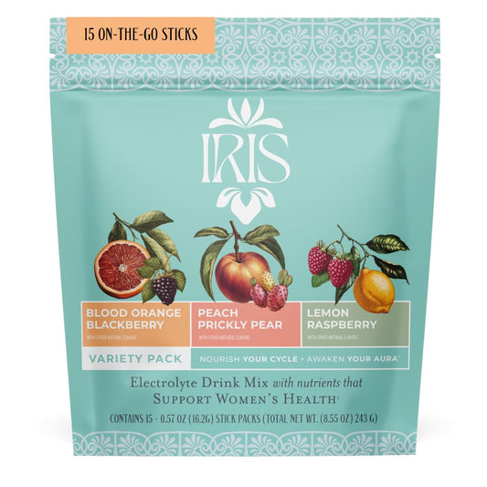 Iris Hormone Health Electrolyte Drink Mix | PCOS Support + Ovarian Function | 40:1 Myo & D‑Chiro Inositol, Magnesium, Prebiotic Fiber | Variety Pack, 15 Hydration Powder Packets - NutriGlobal