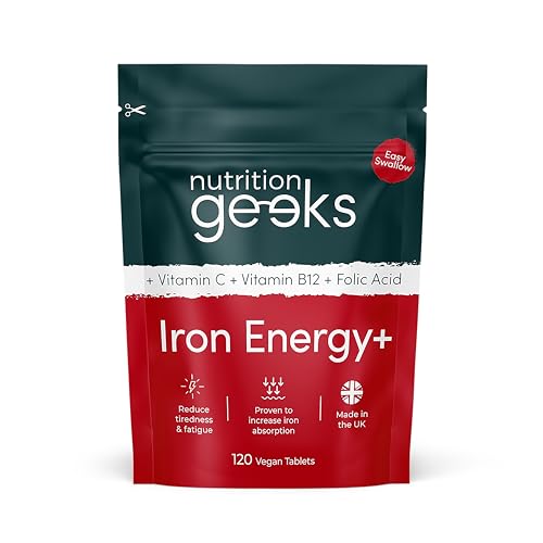 Iron Tablets High Strength Tablets with Vitamin C, B12 & Folic Acid - 120 Vegan Supplement - NutriGlobal
