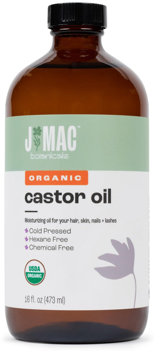 J MAC BOTANICALS, Organic Castor Oil Cold Pressed (Glass Bottle, 16 oz) - NutriGlobal