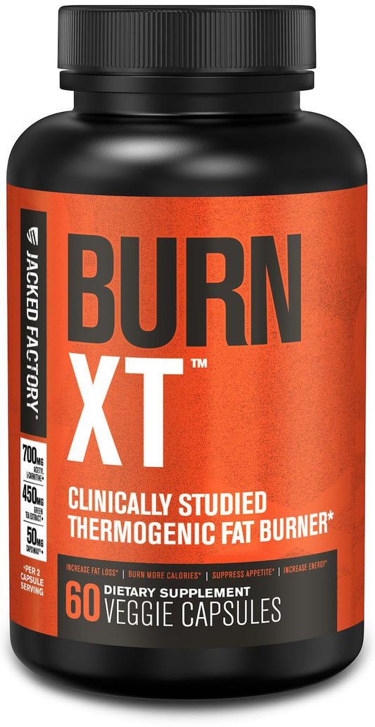 Jacked Factory Burn-XT Clinically Studied Fat Burner & Weight Loss Supplement - Appetite Suppressant & Energy Booster - with Acetyl L-Carnitine - NutriGlobal