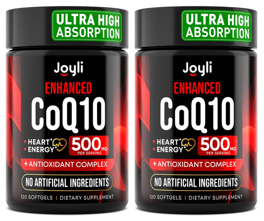 JOYLI Nutrition 2 Pack CoQ10 500mg - High Absorption Coenzyme Q10 Supplement - Co Q 10 for Energy & Vitality - Alternative to CoQ10 400mg & 300mg - 240 Softgels - NutriGlobal