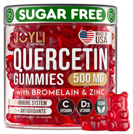 JOYLI Quercetin Gummies - Quercetin with Bromelain Zinc Vitamin C & Vitamin D3 - Quercetin Supplement 500MG for Immune System & Allergy - Quercetin for Kids and Adults - 60 Quercetin Chewable - NutriGlobal