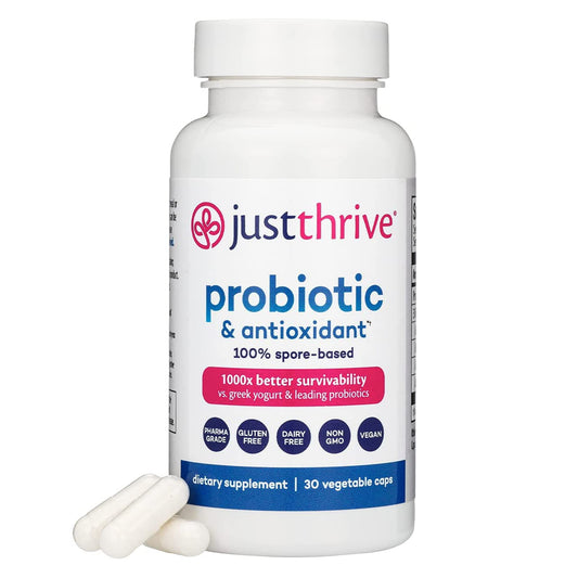 Just Thrive Probiotic & Antioxidant Supplement - 100% Spore-Based Digestive and Immune Support - Gluten Free, 30 Caps - NutriGlobal