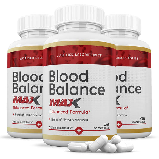 Justified Laboratories (3 Pack Blood Balance Max 1295MG Formula Supplement Pills - NutriGlobal