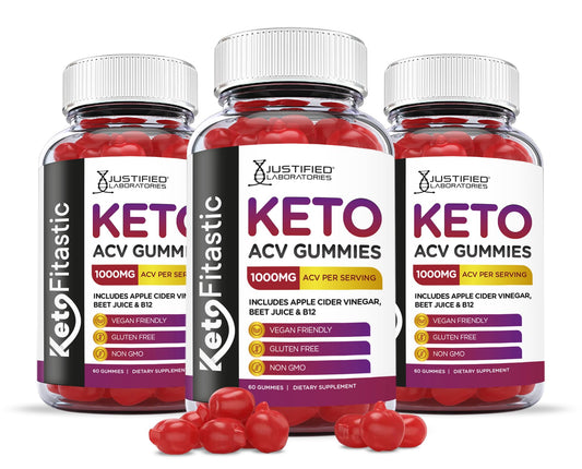 Justified Laboratories (3 Pack) Ketofitastic Keto Gummies 1000MG ACV with Pomegranate - NutriGlobal