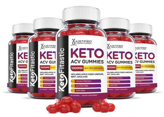 Justified Laboratories (5 Pack) Ketofitastic Keto Gummies 1000MG ACV with Pomegranate - NutriGlobal