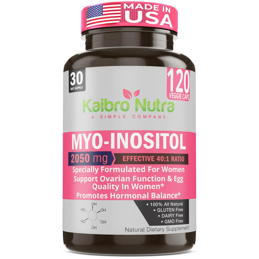 Kaibro Nutra Myo-Inositol Supplement, Myo-Inositol & D-Chiro Inositol 40:1 Ratio, Hormone Balance & Ovarian Support for Women with Vitamin B8, 2050mg, Vegan, Non-GMO Capsules 120 Count - NutriGlobal