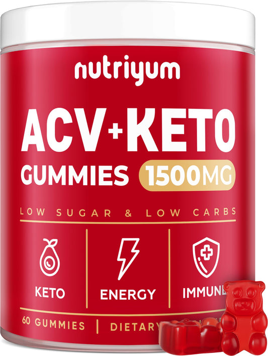 Keto ACV Gummies 1500 mg - Gelatin-Free Apple Cider Vinegar Gummies - Low Carbs - NutriGlobal