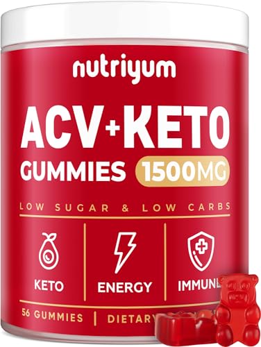 Keto ACV Gummies 1500 mg - Gelatin-Free Apple Cider Vinegar Gummies - Low Carbs Pectin - NutriGlobal