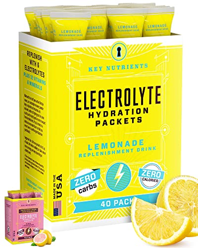 KEY NUTRIENTS Multivitamin Electrolytes Powder Packets - Refreshing Lemonade 40 Pack Hydration Packets - Travel Hydration Powder - No Sugar, No Calories, Gluten Free - Made in USA - NutriGlobal