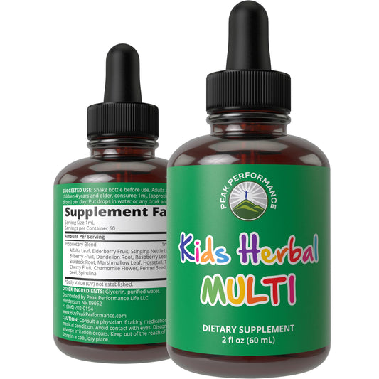 Kids Vitamins from Herbs. Liquid Kids Herbal Multivitamin. No Bitter Taste. Sugar Free 14-in-1 Vegan Supplement Drops for Toddlers, Children, Teens. Mixed in Water They Won't Even Taste It - NutriGlobal