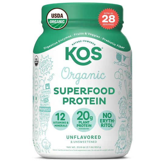 KOS Vegan Protein Powder, Unflavored & Unsweetened - Low Carb Pea Protein Blend - NutriGlobal