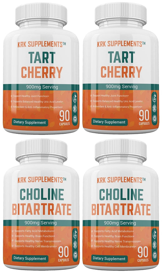 KRK SUPPLEMENTS Bundle Combo of 2 Bottles of Choline Bitartrate and 2 Bottles - NutriGlobal