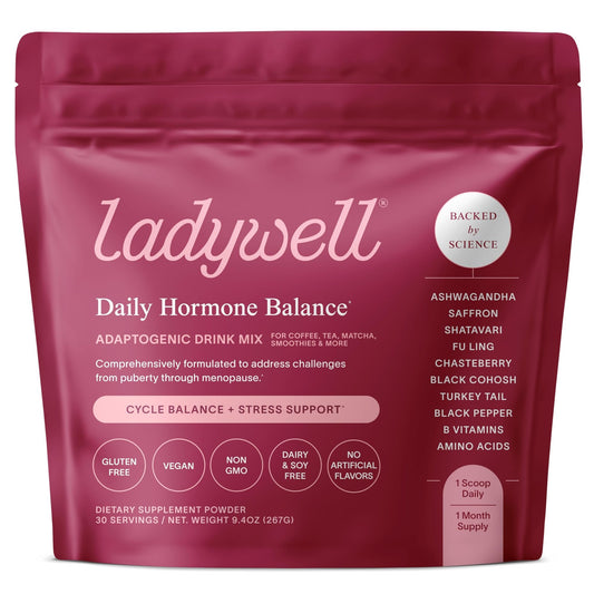 Ladywell Daily Hormone Balance Powder | Natural Cycle Support for Women | Supports Mood, Bloating, Cramps, Skin Health & Cravings with Chasteberry, B Vitamins, Ashwagandha, Saffron + | 30 Servings - NutriGlobal