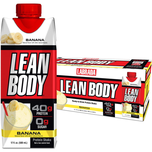 Lean Body Ready-to-Drink Banana Protein Shake, 40g Protein, Whey Blend, 0 Sugar - NutriGlobal