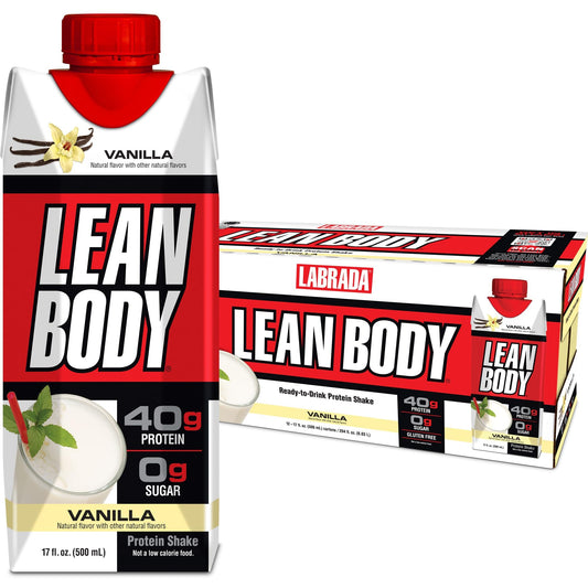 Lean Body Ready-to-Drink Vanilla Protein Shake, 40g Protein, Whey Blend, 0 Sugar, Gluten - NutriGlobal