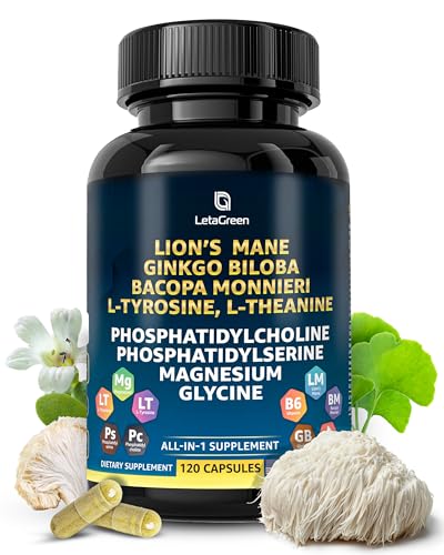 LetaGreen Organic Lions Mane Supplement Capsules - 120 Real Mushrooms Lion's Mane - NutriGlobal
