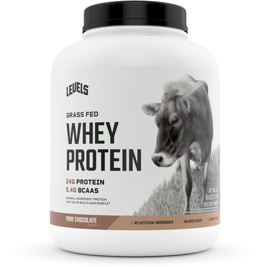 Levels Grass Fed 100% Whey Protein, No Hormones, Pure Chocolate, 5LB - NutriGlobal