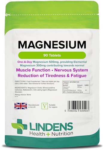 Lindens 500mg Magnesium Tablets | 90s 1-a-Day | Made in The UK | Tiredness, Muscle - NutriGlobal