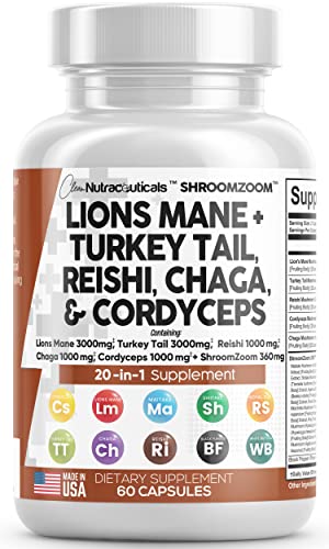 Lions Mane 3000mg 20in1 Mushroom Supplement with Turkey Tail 2000mg - NutriGlobal