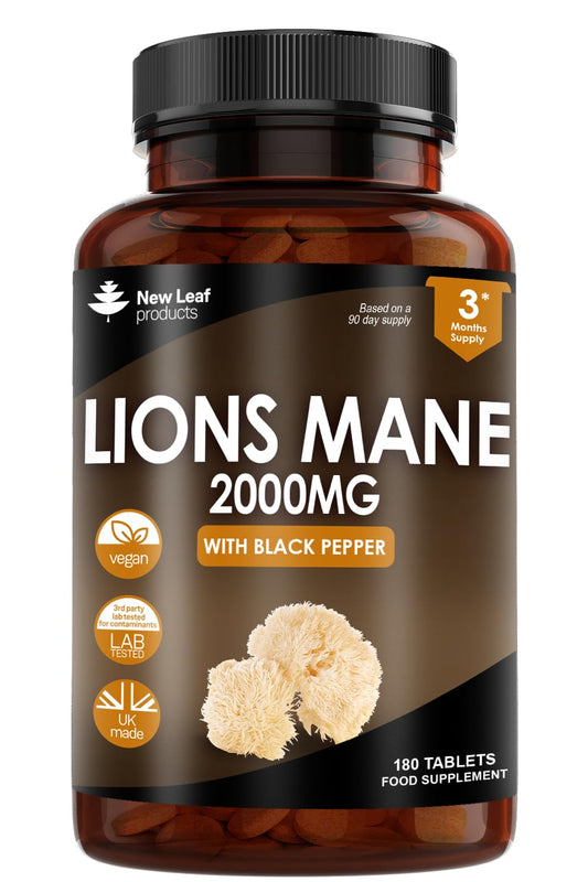 Lions Mane Mushroom Extract Supplement 2000mg - 180 High Strength Vegan Tablets - NutriGlobal
