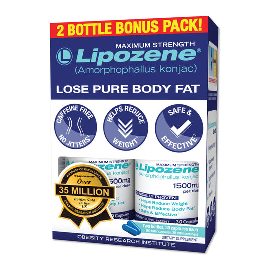 Lipozene Diet Pills - Weight Loss Supplement - Appetite Control - Two Bottles of 30 Capsules - NutriGlobal