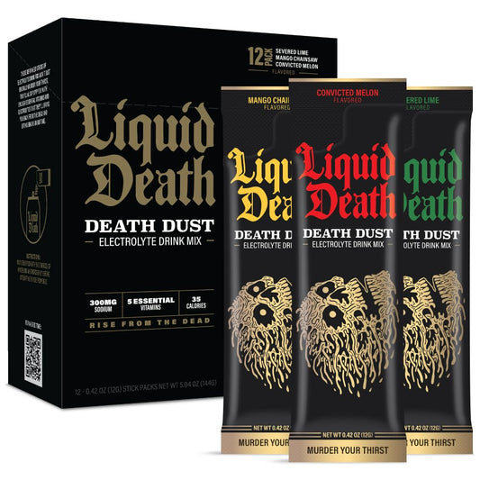 Liquid Death Electrolyte Death Dust - Hydration Powder Packets - 3 Flavors - 12-Stick - NutriGlobal