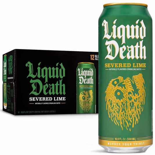 Liquid Death Flavored Sparkling Water with Agave, Severed Lime, 16.9 oz Tallboys (12-Pack) - NutriGlobal