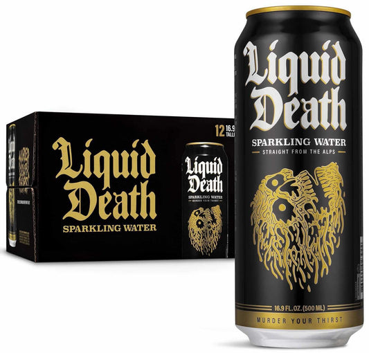Liquid Death Sparkling Mountain Water, 16.9 oz Tallboys (12-Pack) - NutriGlobal