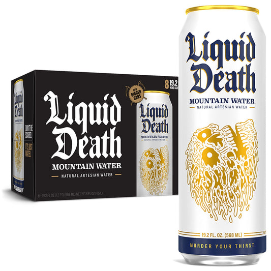 Liquid Death Still Mountain Water, 19.2 oz King Size Cans (8-Pack) - NutriGlobal