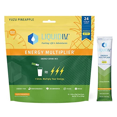 Liquid I.V. Energy Multiplier Yuzu Pineapple, 24 Individual Serving Stick Packs - NutriGlobal