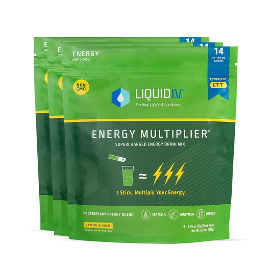 Liquid I.V. Hydration + Energy Multiplier - Lemon Ginger - Hydration Powder Packets - NutriGlobal