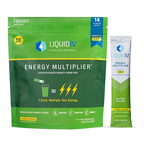 Liquid I.V. Hydration + Energy Multiplier - Lemon Ginger - Hydration Powder Packets - NutriGlobal