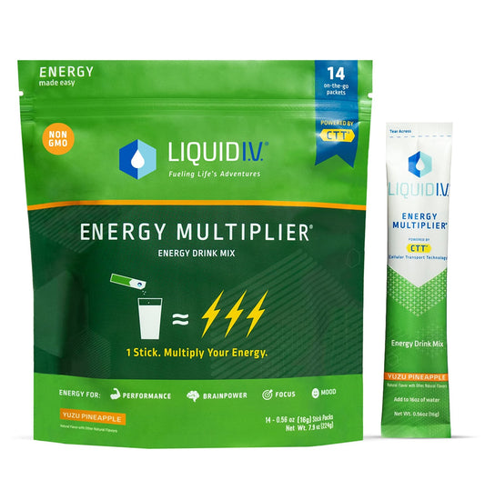 Liquid I.V. Hydration + Energy Multiplier - Yuzu Pineapple - Hydration Powder Packets - NutriGlobal