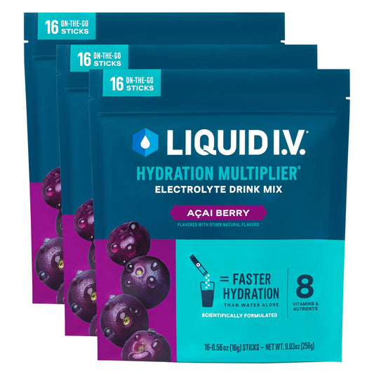 Liquid I.V.® Hydration Multiplier - Acai Berry | Electrolyte Powder Drink Mix | 3 Pack (48 Servings) - NutriGlobal