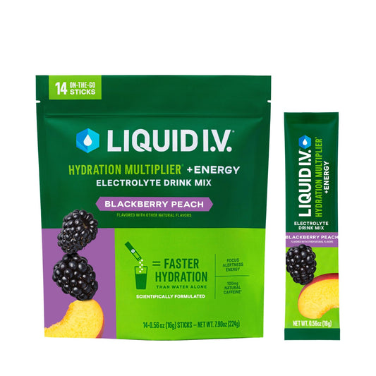 Liquid I.V.® Hydration Multiplier +Energy | Blackberry-Peach | Electrolyte Powder Drink Mix | 1 Pack (14 Servings) - NutriGlobal