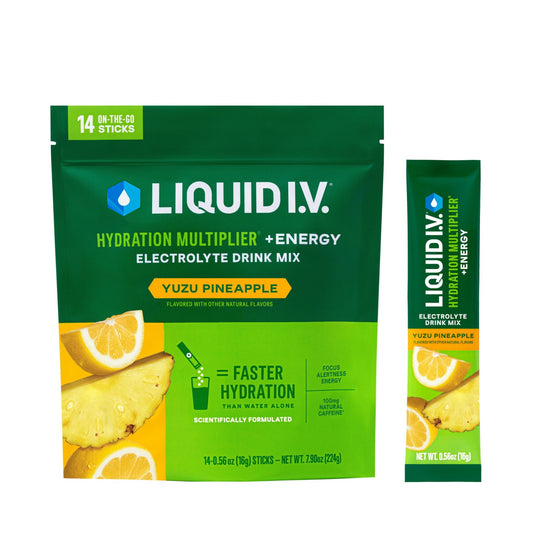 Liquid I.V.® Hydration Multiplier +Energy - Yuzu Pineapple | Electrolyte Powder Drink Mix | 1 Pack (14 Servings) - NutriGlobal